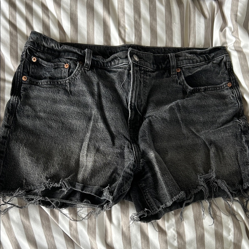 American Eagle Outfitters Black Frayed Jean Shorts